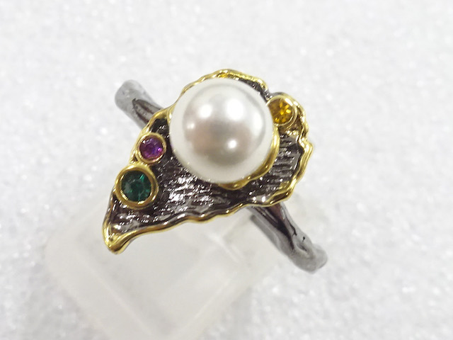 JAPANESE KIMONO / ANTIQUE PEARL RING (SIZE 17)